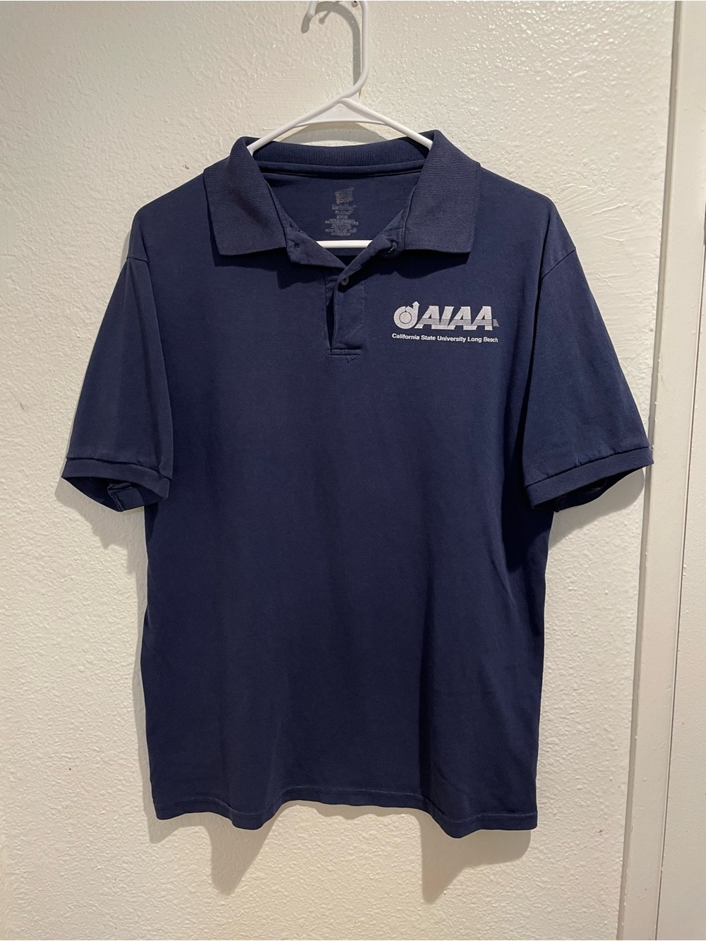 AIAA CSULB Polo Shirt Navy Blue Cal State Long Beach College Graphic Tee
